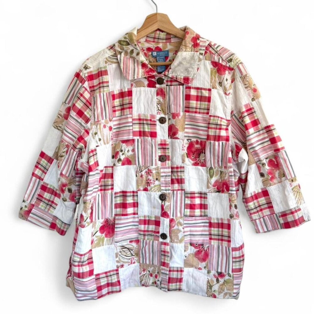 Koret Patchwork Pink Button Up Shirt Jacket Picni… - image 1